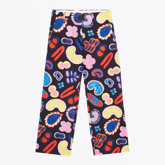Linen Cropped Print Trousers - Multi