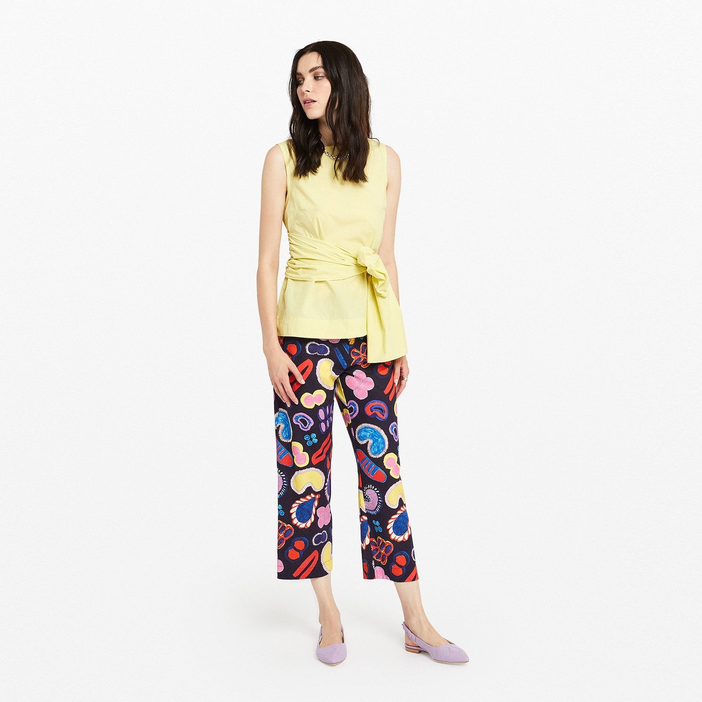 Linen Cropped Print Trousers - Multi