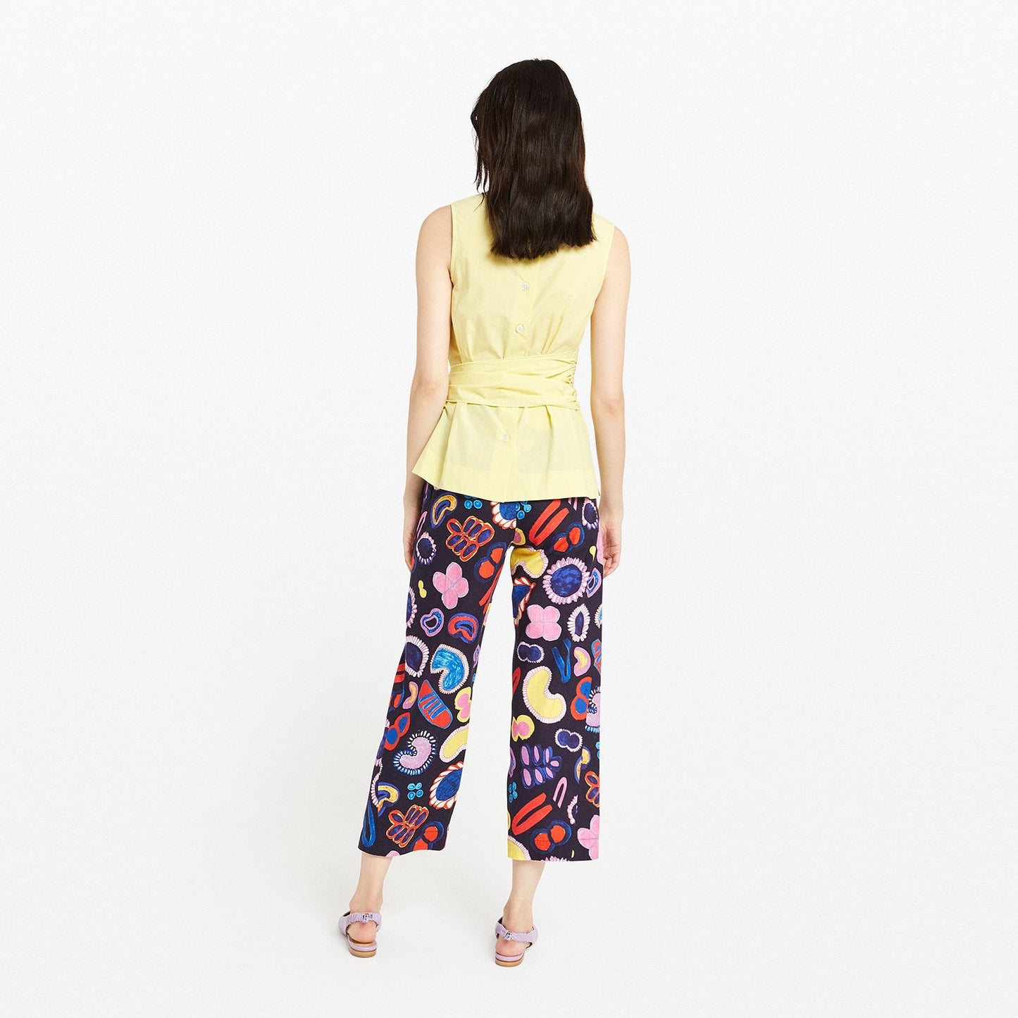 Linen Cropped Print Trousers - Multi