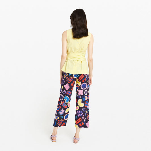 Linen Cropped Print Trousers - Multi