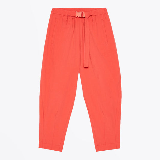 - Cotton Cropped Trousers - Orange/Red