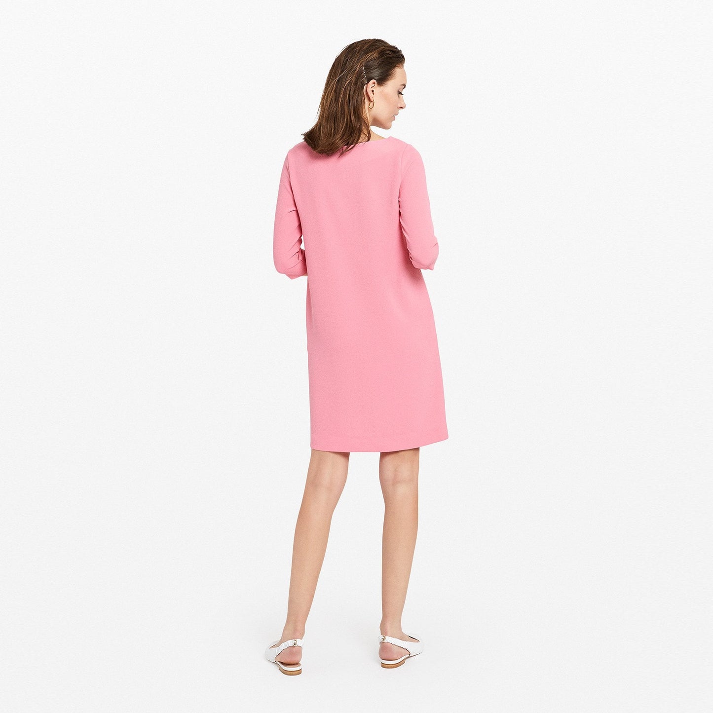 - Mini Dress With 3/4 Length Sleeves - Pink