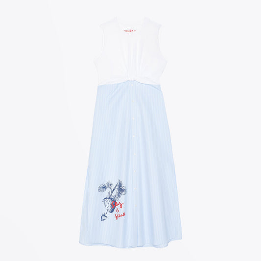 - Striped Logo Dress - Blue/White
