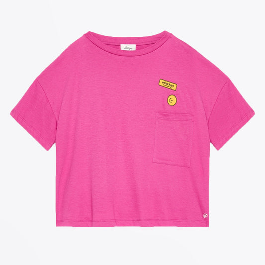 - Cotton Cropped 'Smile' Tee - Pink
