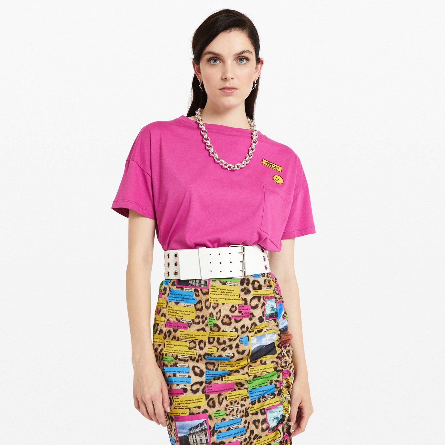 - Cotton Cropped 'Smile' Tee - Pink