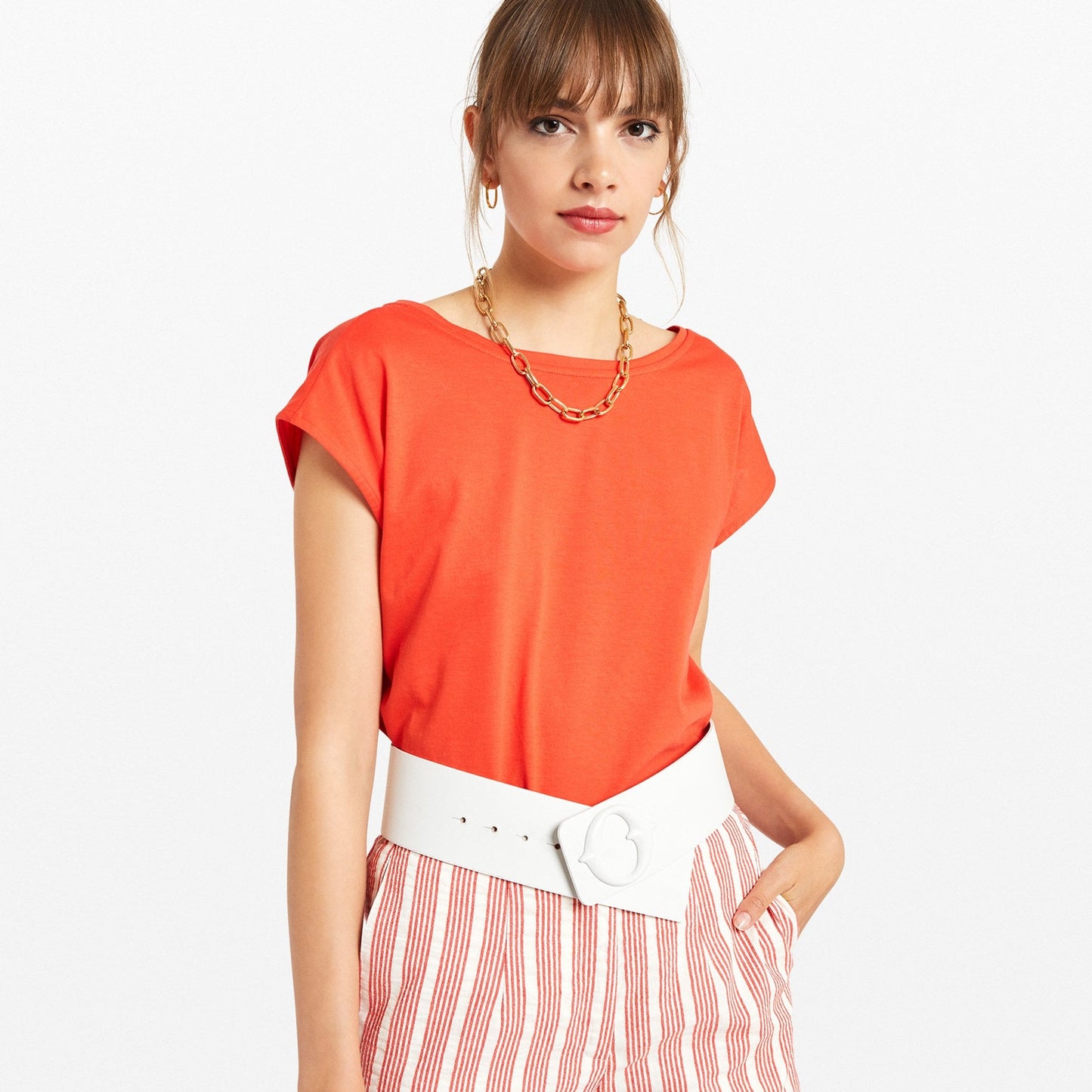 - Cotton Back V-Neck Top - Orange