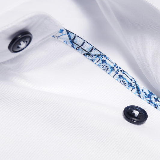 - Dimitri - Print Trim Insert Shirt - White