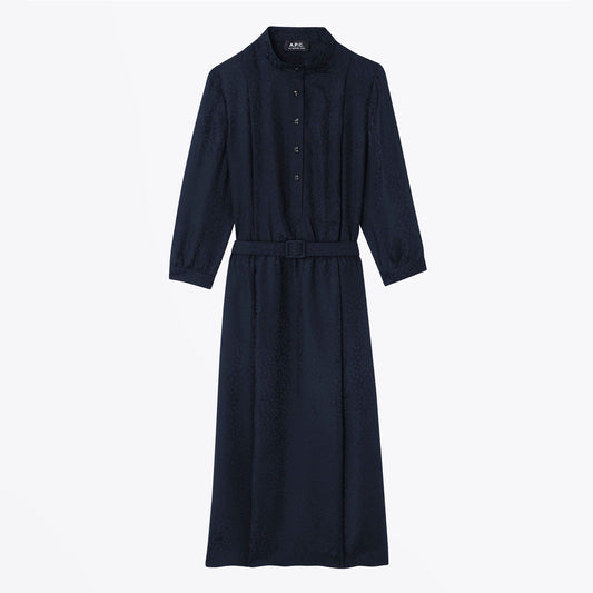 Marion Jacquard Silk Dress - Navy