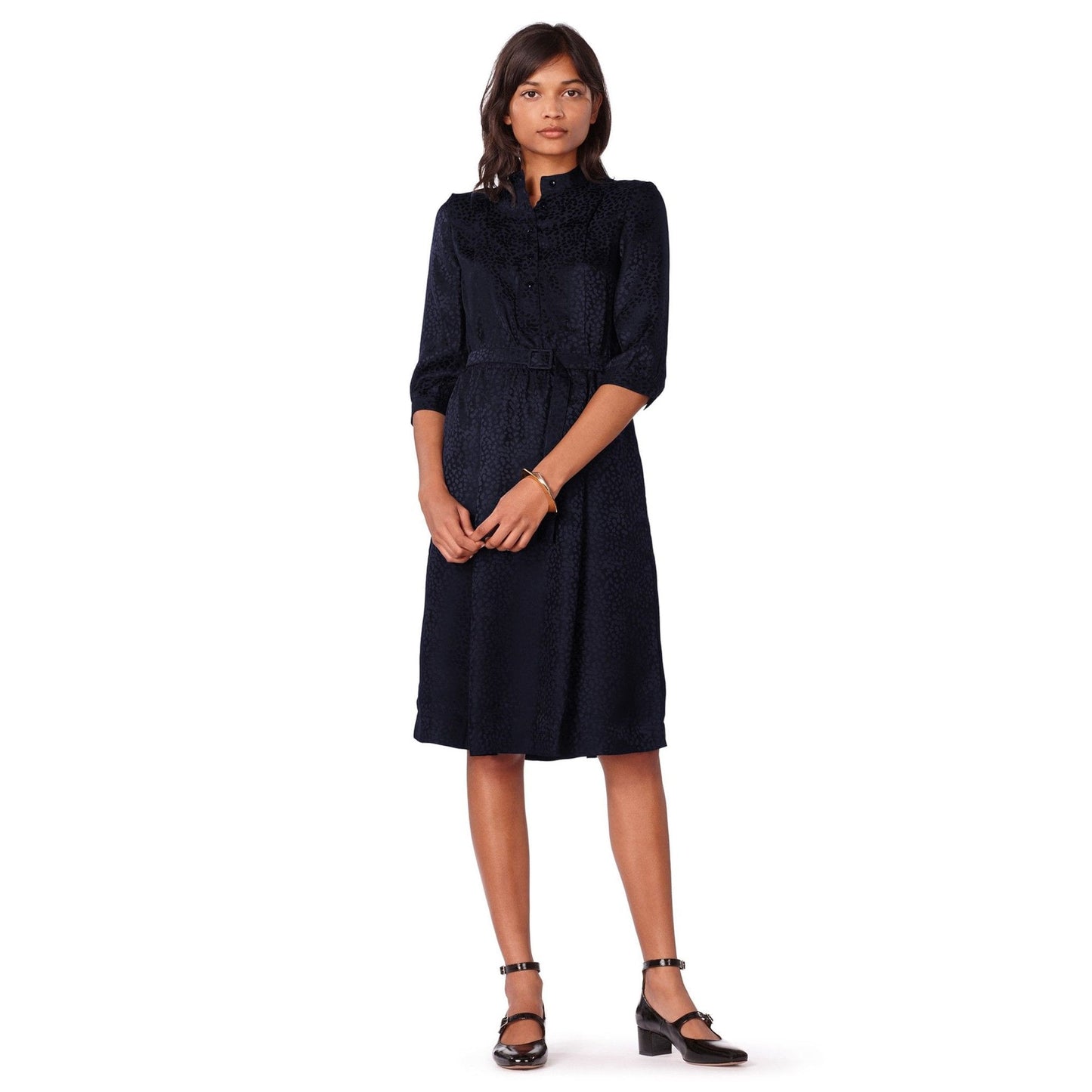 Marion Jacquard Silk Dress - Navy