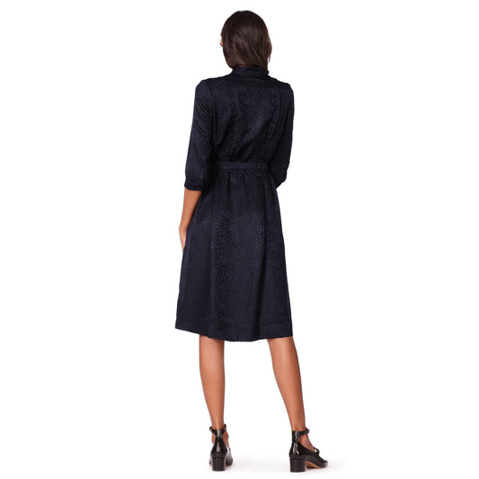 Marion Jacquard Silk Dress - Navy