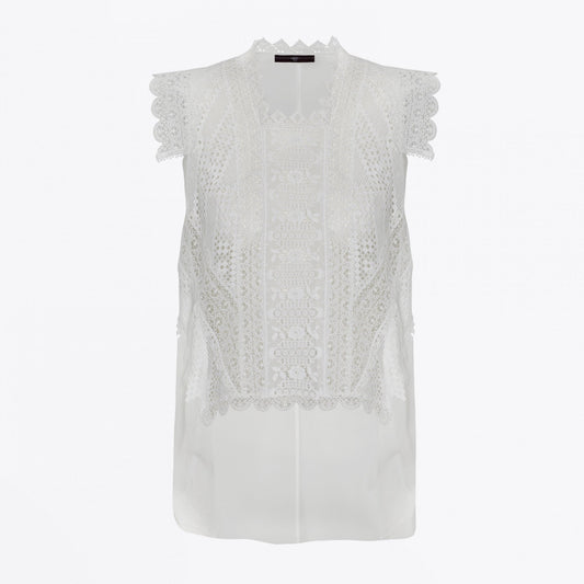 - Finesse Tech Lace Georgette Top - Ivory