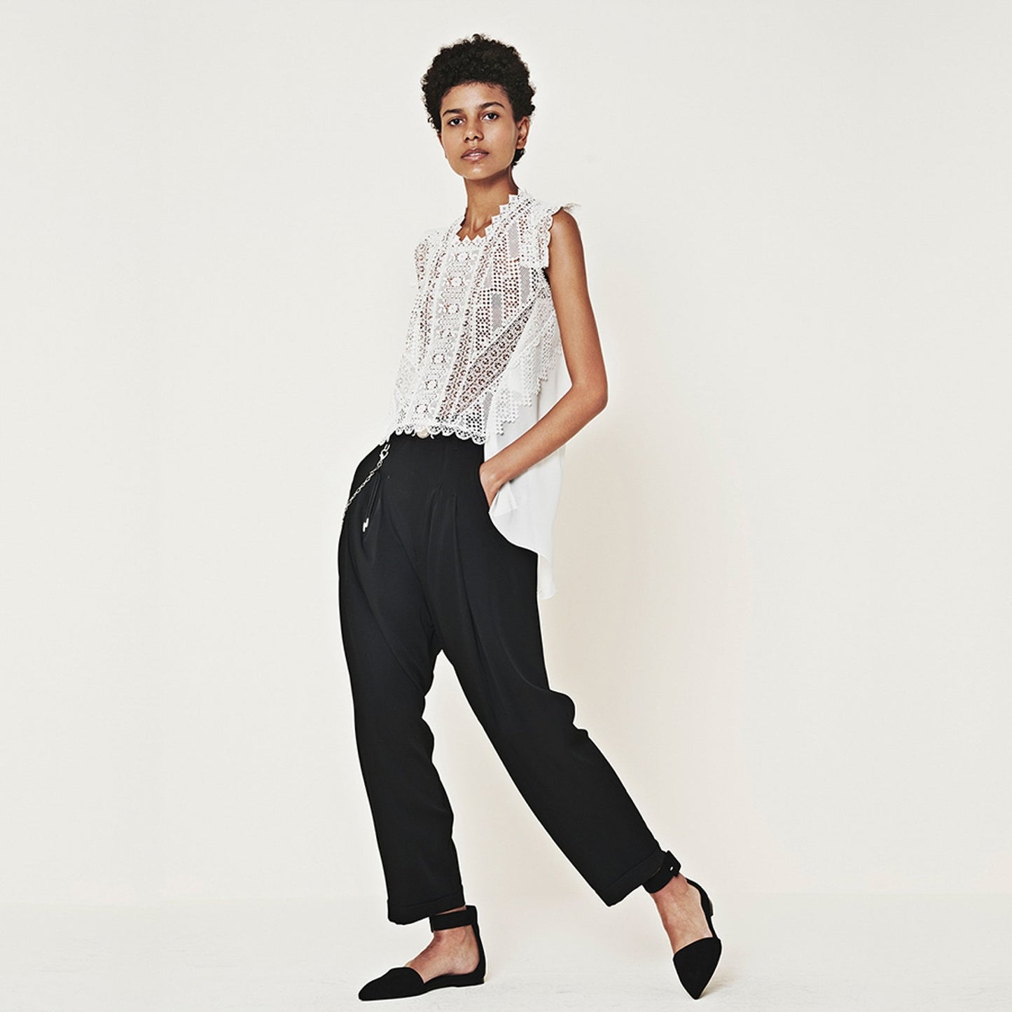 - Finesse Tech Lace Georgette Top - Ivory