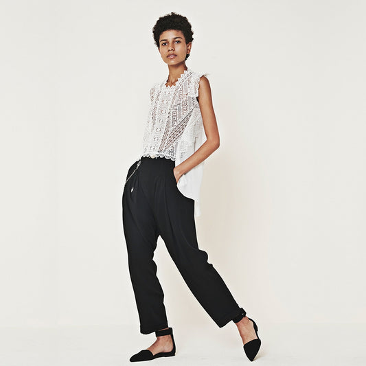 - Finesse Tech Lace Georgette Top - Ivory