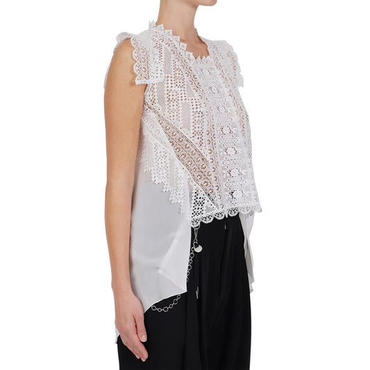 - Finesse Tech Lace Georgette Top - Ivory