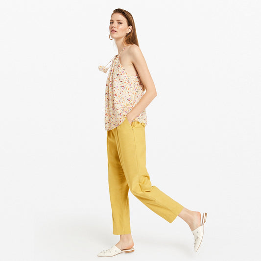 - Cropped Pleated Trousers - Lime