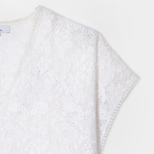 - Embroidered Anglaise Dress - Off White