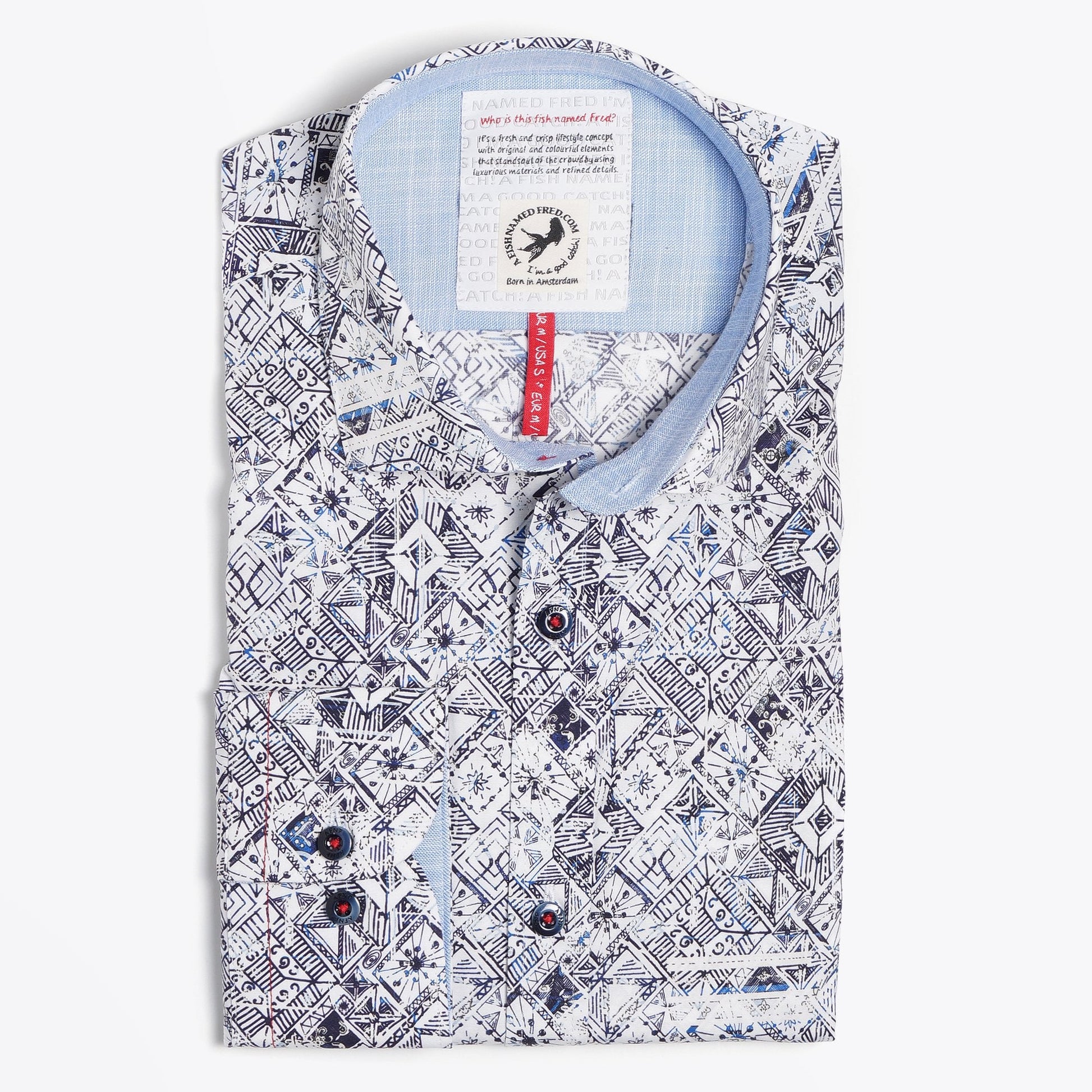A Eclectic Squares Print Shirt - White/Blue