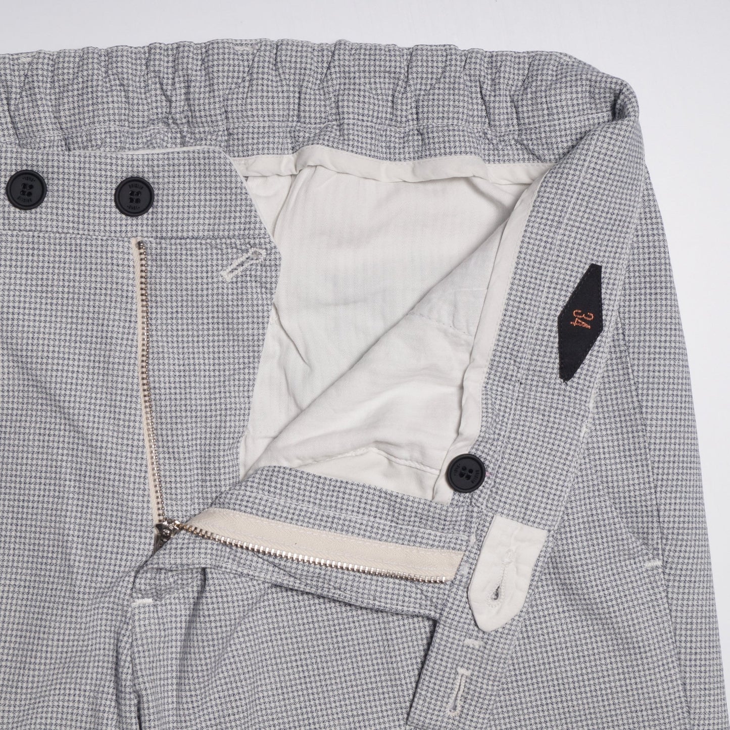 - Dogtooth Check Trousers - White/Blue