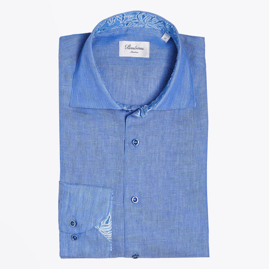Linen Pattern Inlay Shirt - Blue