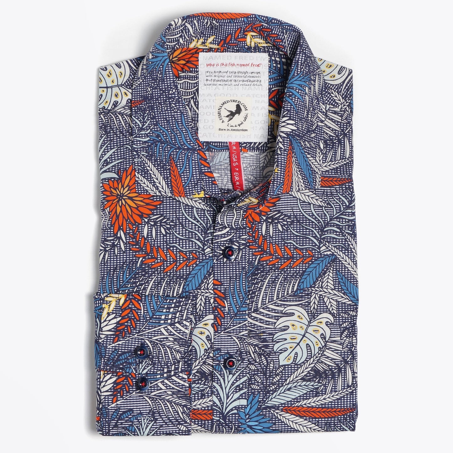 - Cotton Leaf Print Shirt - Navy/Multi
