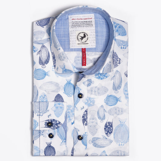 - Fish Print Shirt - Blue/White