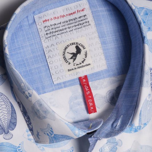 - Fish Print Shirt - Blue/White