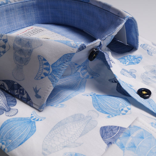 - Fish Print Shirt - Blue/White