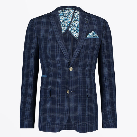 - Seersucker Checked Blazer - Navy