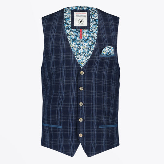 - Seersucker Checked Waistcoat - Navy