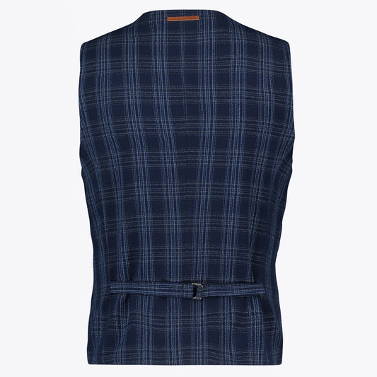 - Seersucker Checked Waistcoat - Navy