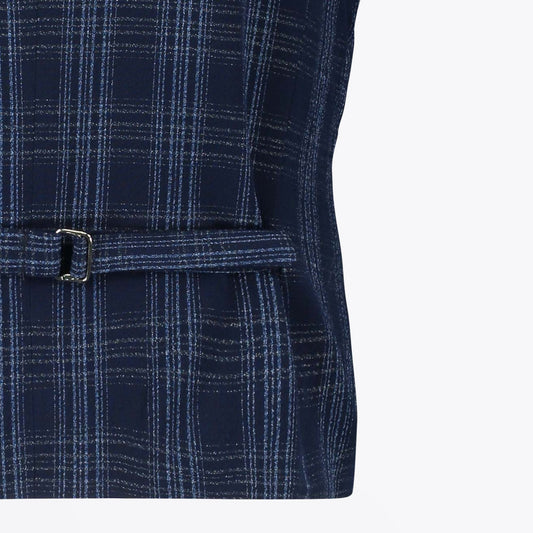 - Seersucker Checked Waistcoat - Navy
