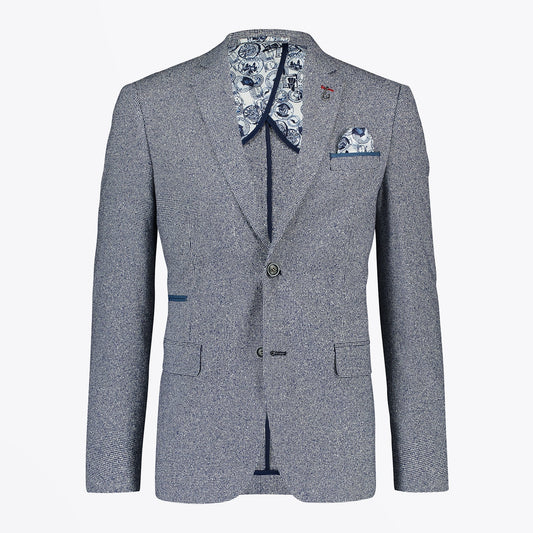 - Cotton Check Blazer - Navy