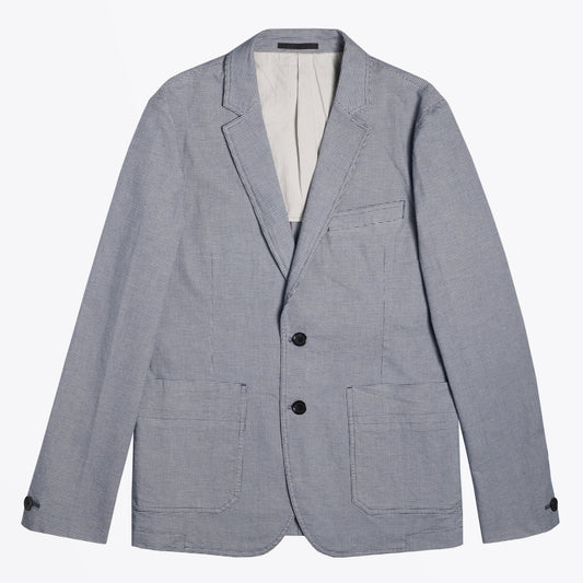 - Cotton Houndstooth Blazer - Light Blue