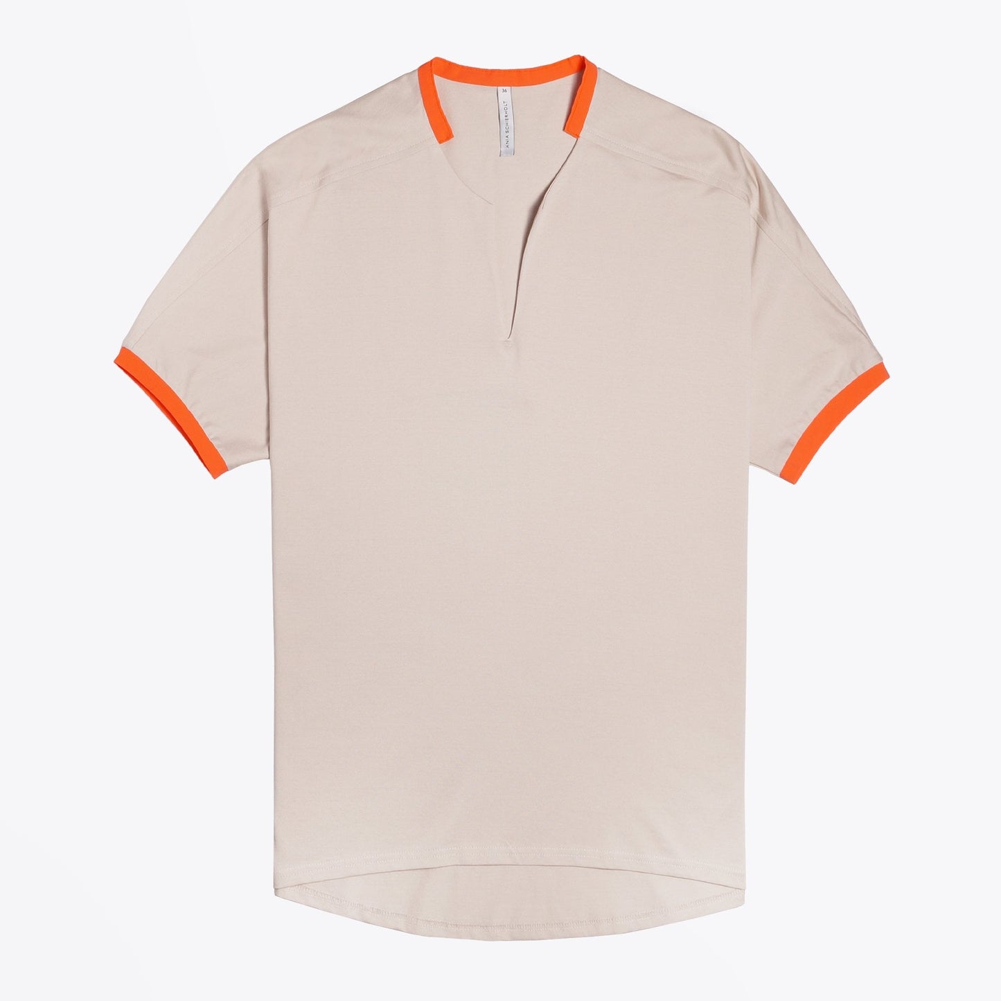 - Cotton Open Neck Trim Top - Beige