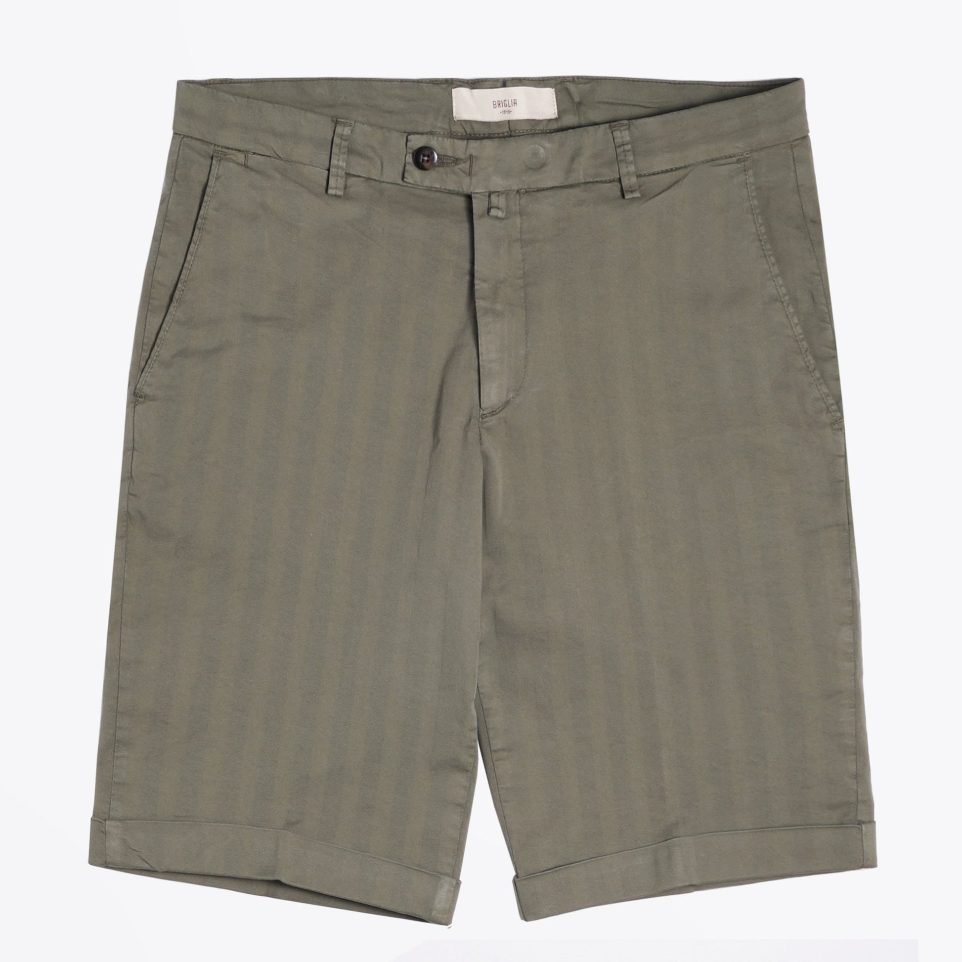 Briglia Khaki Shorts With Tonal Stripe & Turn Up