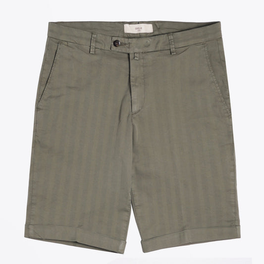 Khaki Shorts With Tonal Stripe & Turn Up