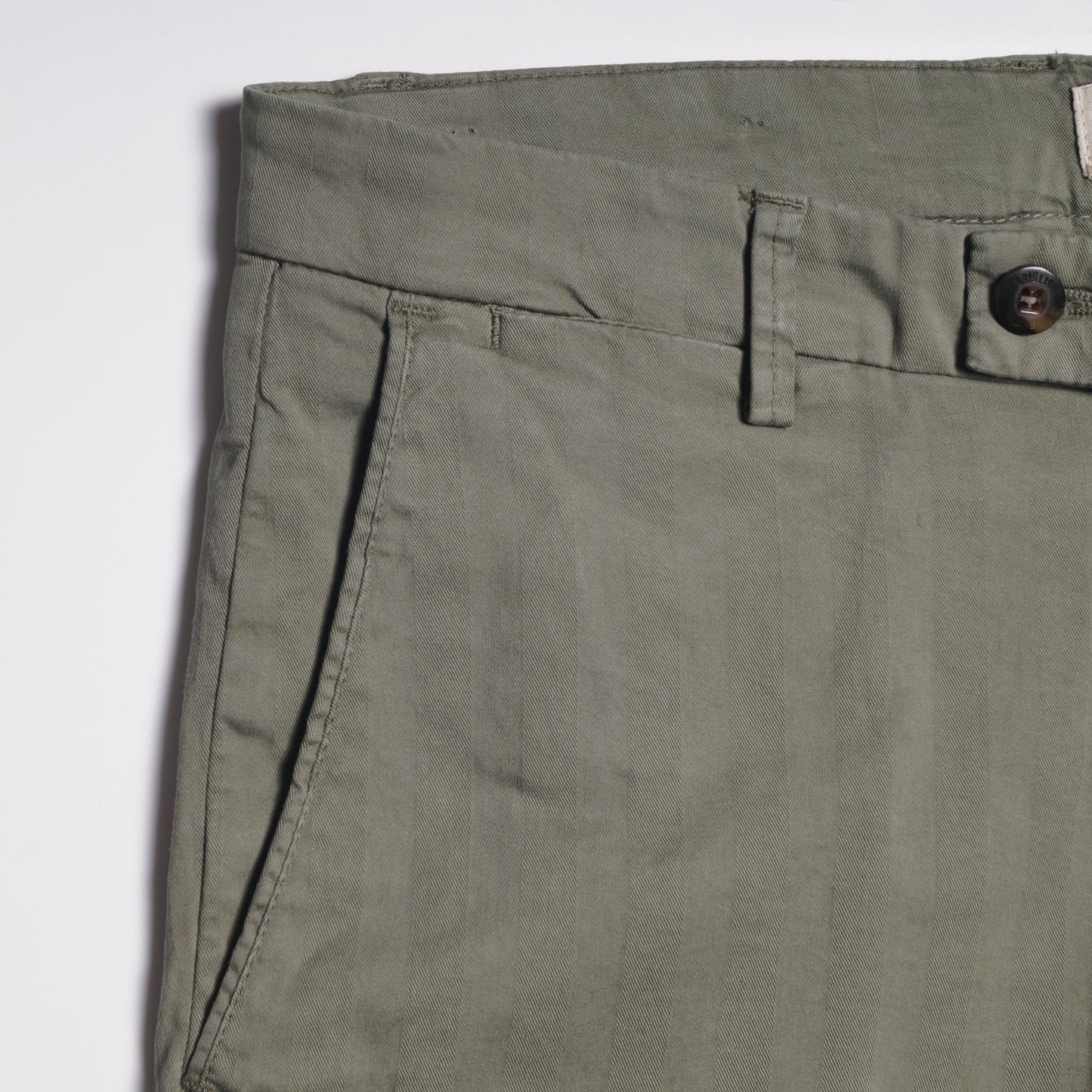 Khaki Shorts With Tonal Stripe & Turn Up