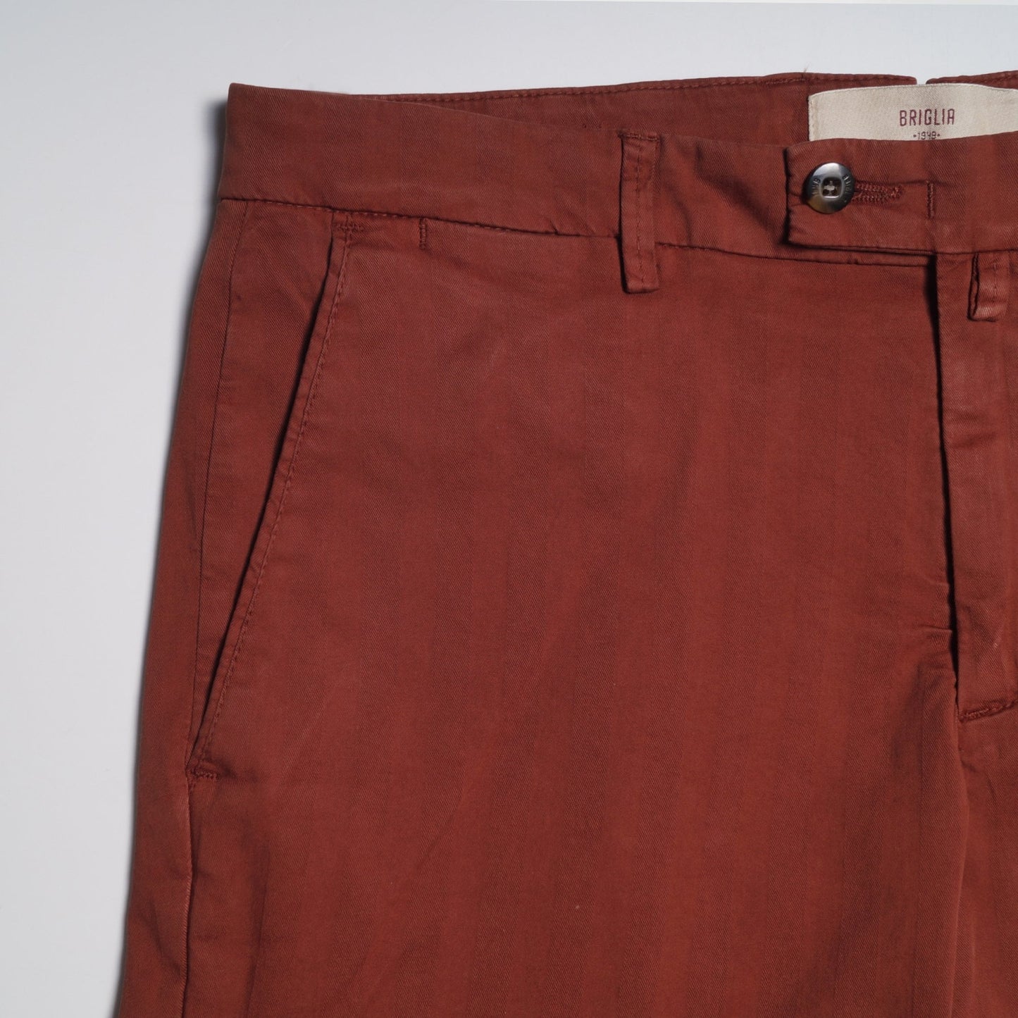- Rust Shorts With Tonal Stripe & Turn Up