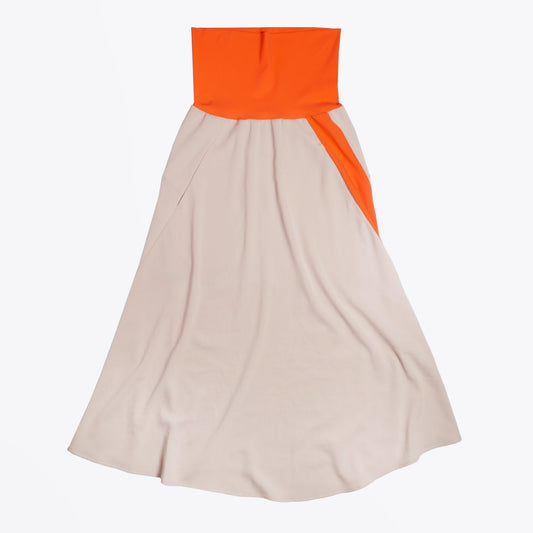 - Orange Trim Asymmetric Skirt - Beige