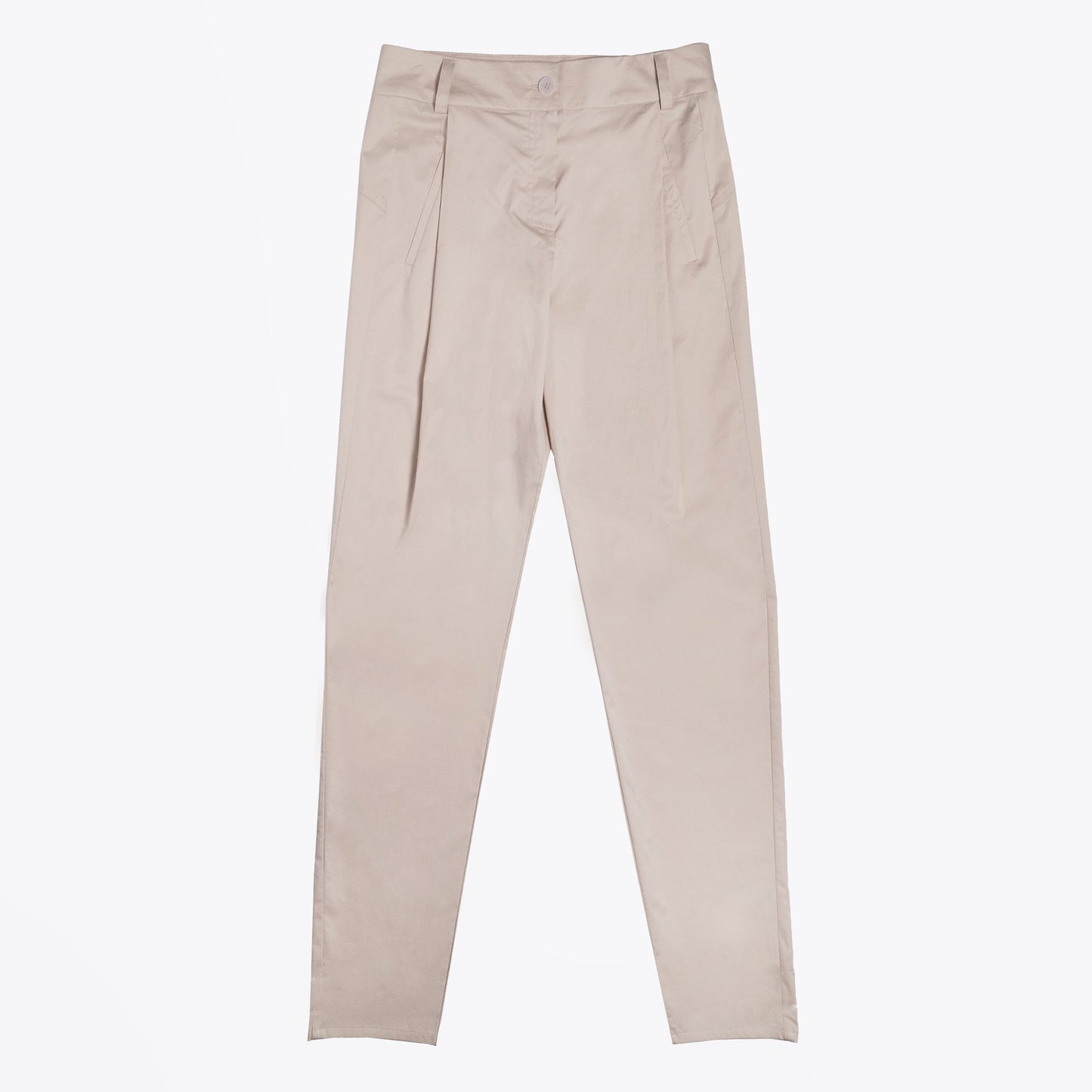 - Cotton Pleated Trousers - Beige
