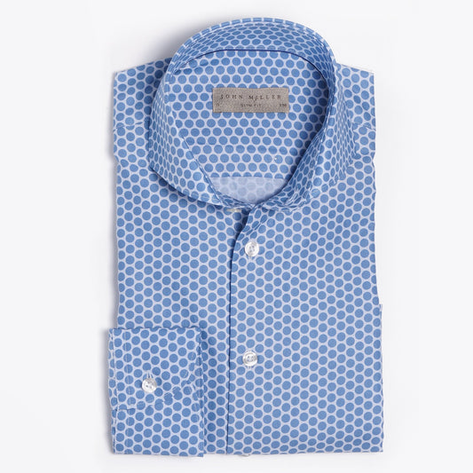 - Dot Print Easy Iron Shirt - Mid Blue
