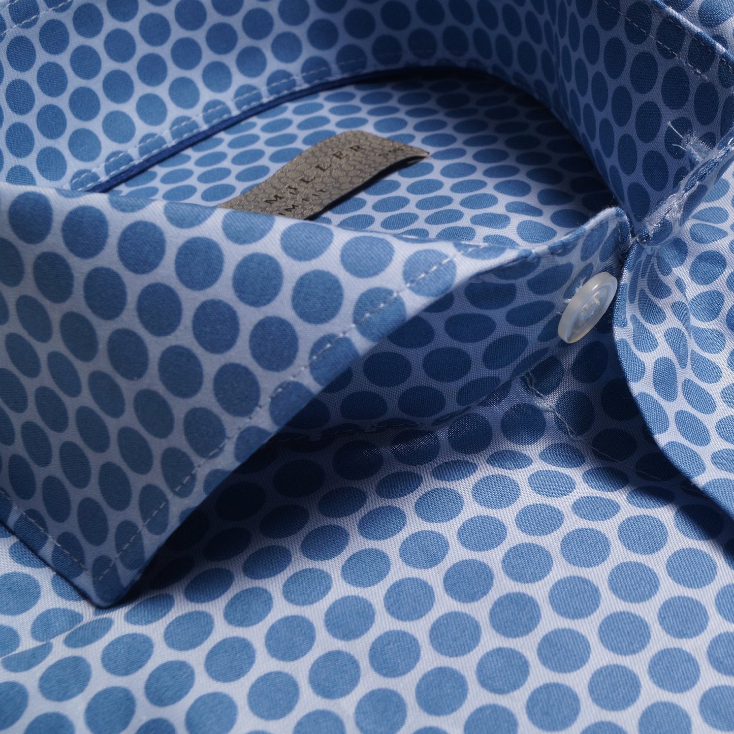 - Dot Print Easy Iron Shirt - Mid Blue