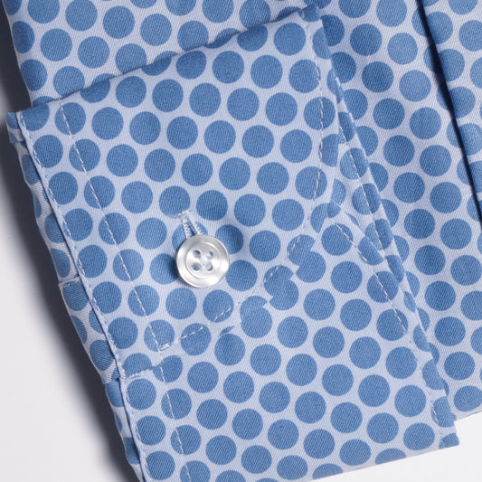 - Dot Print Easy Iron Shirt - Mid Blue
