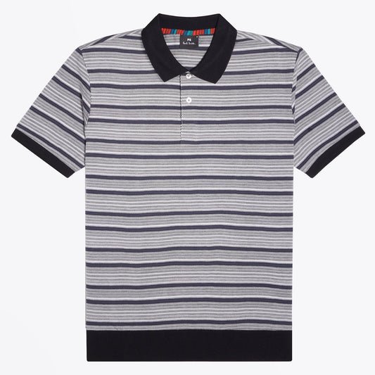 - Stripe Polo Shirt - Grey/White
