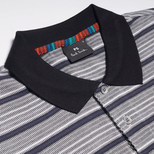 - Stripe Polo Shirt - Grey/White