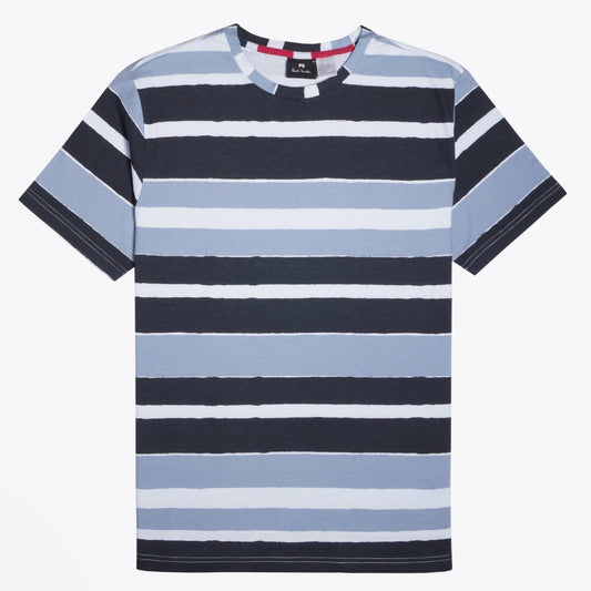 - Organic Cotton Stripe T-Shirt - Blue/Grey