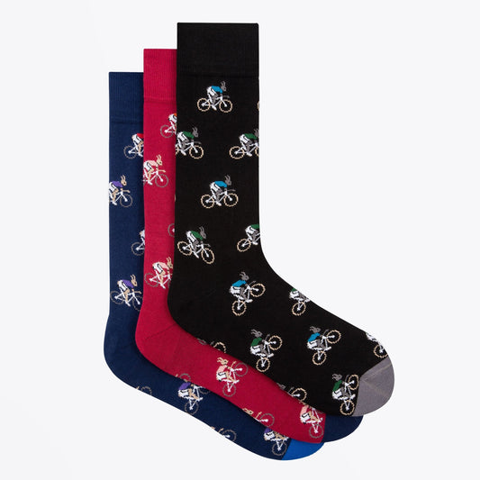 - Three Pack 'Cycling Rabbits' Motif Socks