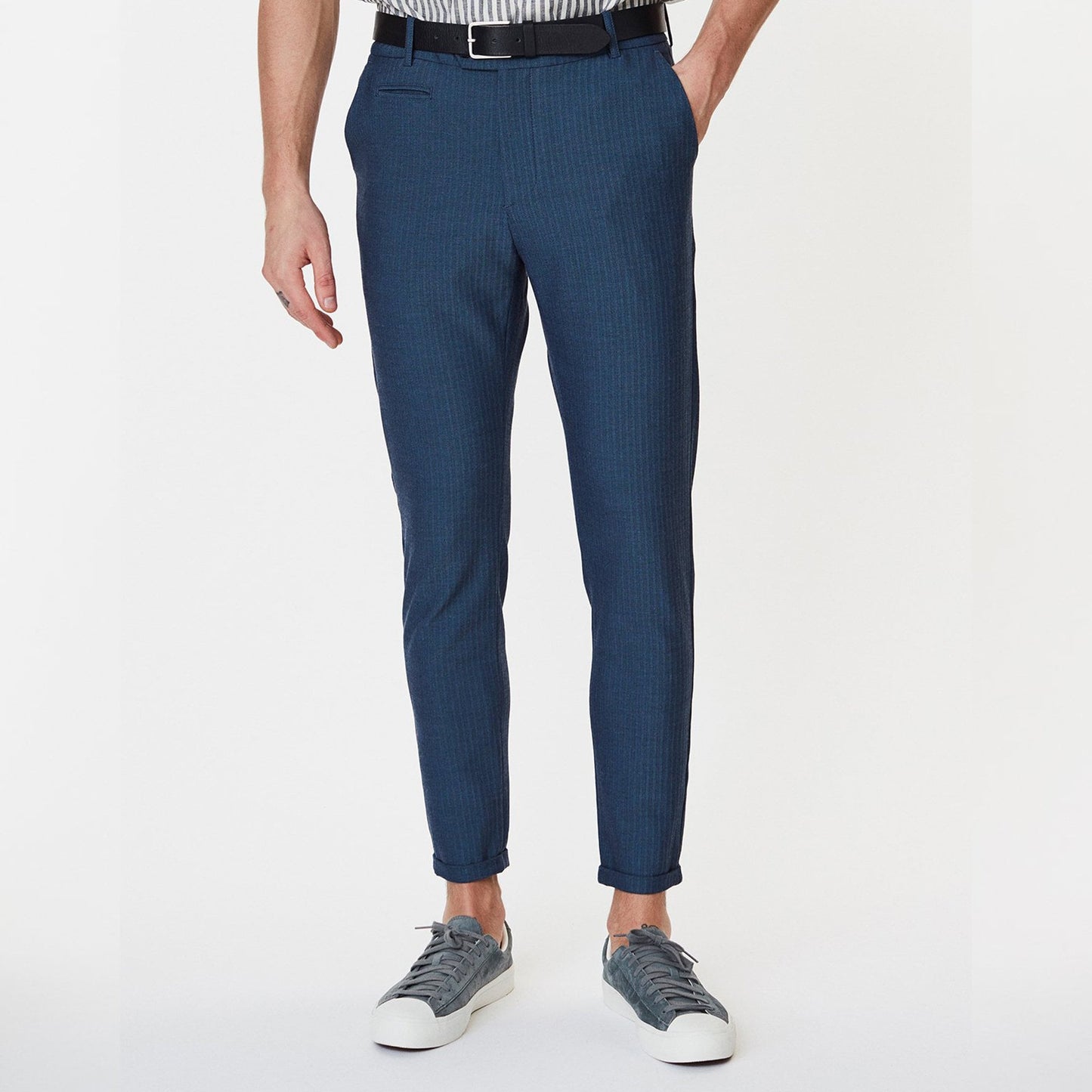 - Como Herringbone Suit Pants - Dark Navy