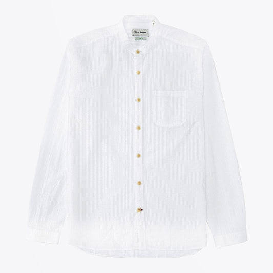 Grandad Self-Stripe Shirt - White