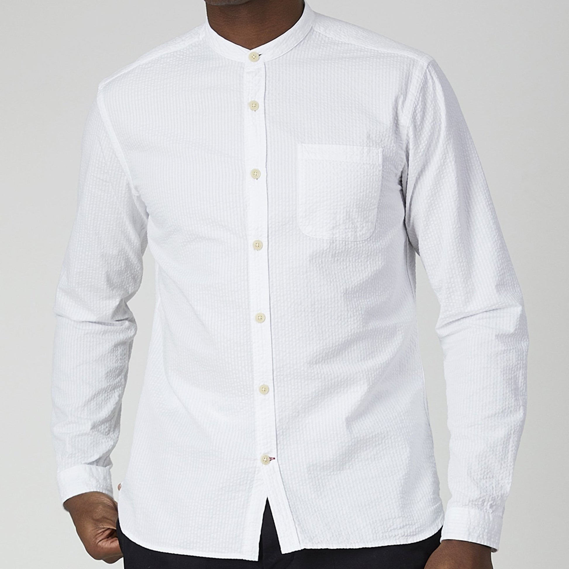 Oliver Grandad Self-Stripe Shirt - White